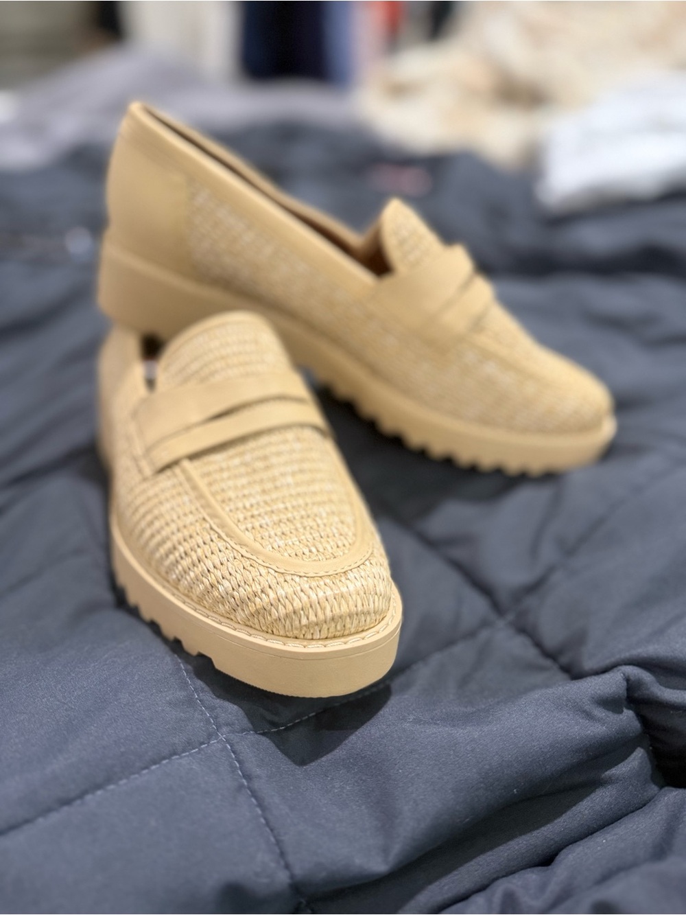 NEW Franco Sarto Natural Raffia Woven Lug Sole Penny Loafers Size 10
